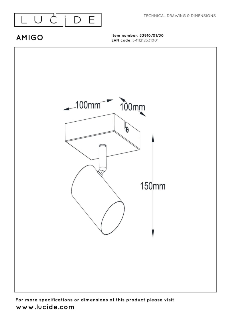 Lucide AMIGO - Ceiling spotlight - 1xGU10 - Black